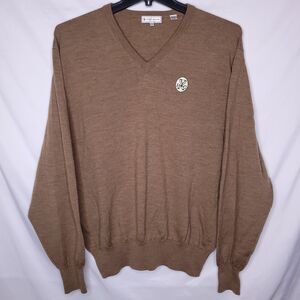Peter Millar Sweater Mens XL Brown Merino Wool Pullover V Neck Golf